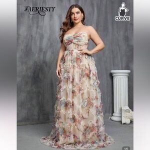 SHEIN Strapless Floral Gown